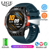 Noxwear - LIGE GPS Smart Watch Men LED Flashlight Compass Waterproof Bluetooth Call Health Watches Voice Assistant Military Smartwatch Men