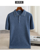 Noxwear - 100% Merino wool men's lapel short sleeved sweater T-shirt new knitted casual business men's pullover sweater wool T-shirt summe