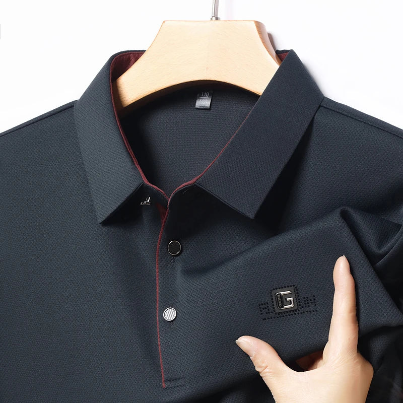 Noxwear - New Men's Business Casual Short Sleeved Shirt with Badge Solid Color Polo Shirt Fashionable Breathable Comfortable Versatile Top