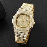Noxwear - Luxury Full Diamond Men's Stainless Steel Watches Male Sports Quartz Wristwatch with Calendar