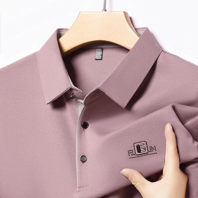 Noxwear - New Men's Business Casual Short Sleeved Shirt with Badge Solid Color Polo Shirt Fashionable Breathable Comfortable Versatile Top
