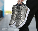 Noxwear - Men's Boots Nightclubs Fashiona Sequins With Diamonds Gold Leather Boots Trendy High Top Sports Casual Shoes Large Size 38-48