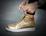 Noxwear - Men's Boots Nightclubs Fashiona Sequins With Diamonds Gold Leather Boots Trendy High Top Sports Casual Shoes Large Size 38-48