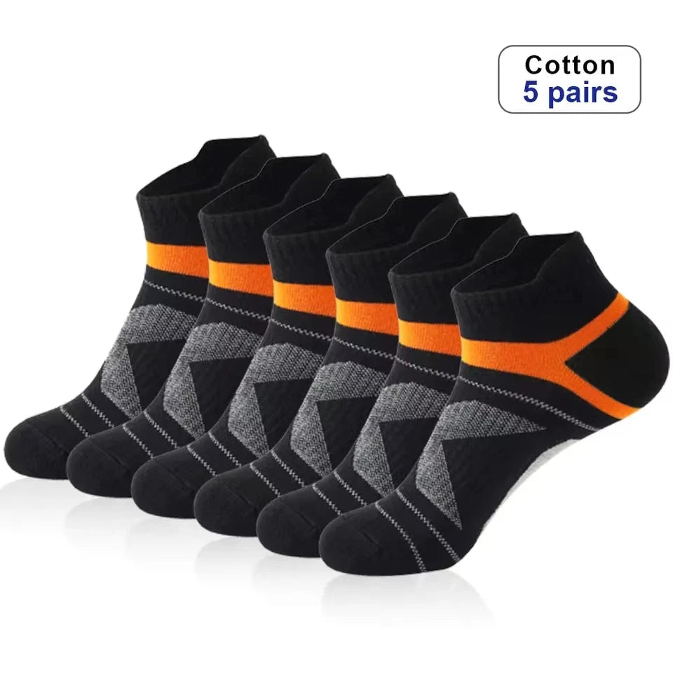 Noxwear - 5 Pairs High Quality Socks Men Summer Outdoor Casual Cotton Socks Short Breathable Black Ankle Socks Run Sports Socks Size 38-45