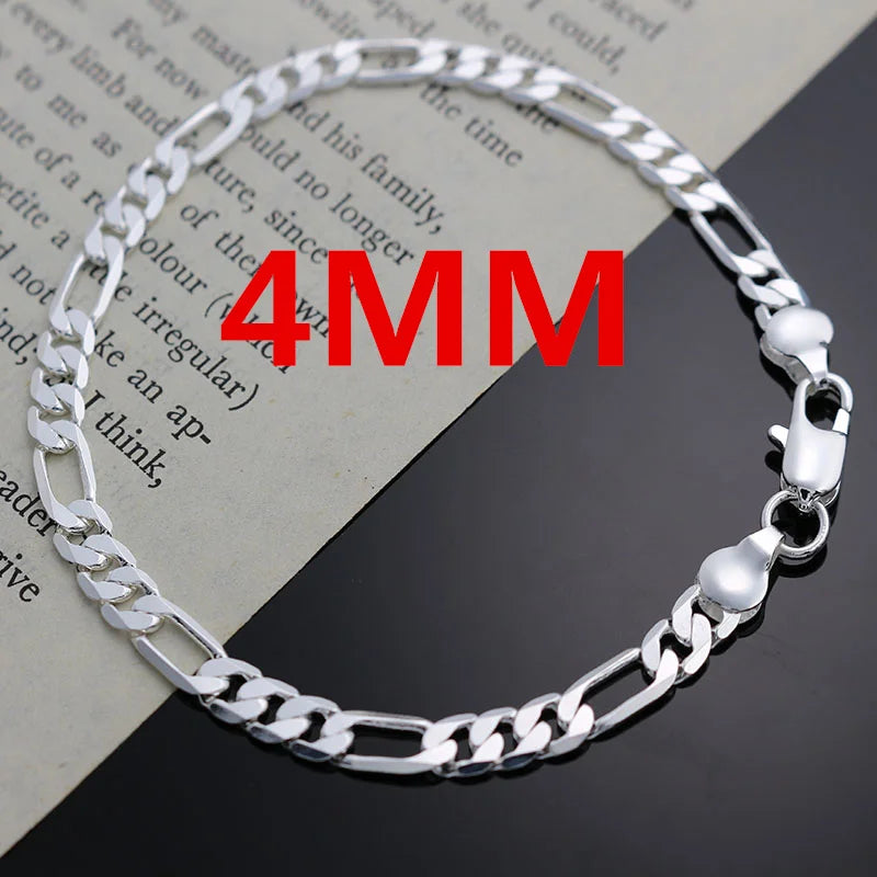 Noxwear - Noble new arrive 925 sterling silver 4MM chain for men Women Bracelet Necklace jewelry set lady Christma gifts charms wedding