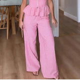 Noxwear Striped Lace Up Vest Pants Set Women Sleeveless Backless Top High Waisted Trousers Sets Female 2026 New Lady Streetwear Outfit