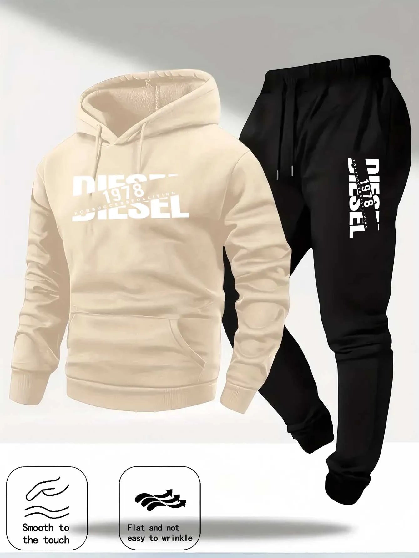 Noxwear-Men Fashion Print Tracksuit Hooded Sweatshirt+Sweatpants Set Autumn winter Casual Fitness Jogging Sports Two-Piece Unisex Outfit