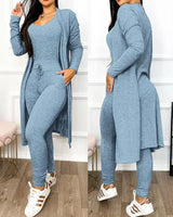 Noxwear Two Piece Set Women Outfit 2023 Spring Fashion Drawstring Pocket Design U-Neck Sleeveless Skinny Jumpsuit & Long Sleeve Coat Set