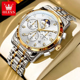 Noxwear - OLEVS Top Luxury Brand Men's Watches Moon Phase Chronograph Quartz Watch for Man Gold Stainless Steel Luminous Original Watch
