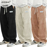 Noxwear - New Mens Corduroy Casual Pants Fashion Loose Fit Baggy Pants Straight Sweatpants Elastic Waist Drawstring Outdoor Streetwear