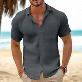 Noxwear - Men's Casual Button Down Shirts Short Sleeve Textured Summer Beach Shirt Cuban Vacation Shirts with Pocket S-XXXL