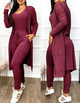 Noxwear Two Piece Set Women Outfit 2023 Spring Fashion Drawstring Pocket Design U-Neck Sleeveless Skinny Jumpsuit & Long Sleeve Coat Set