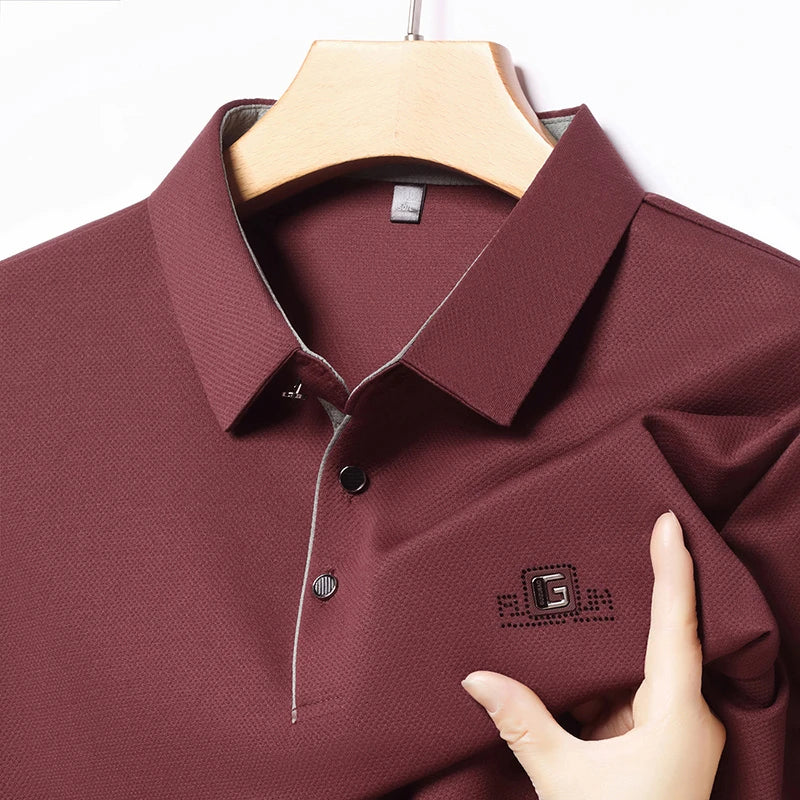 Noxwear - New Men's Business Casual Short Sleeved Shirt with Badge Solid Color Polo Shirt Fashionable Breathable Comfortable Versatile Top