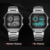 Noxwear - MAYZHISU Classic Men's Digital Watches Luxury Stainless Steel Strap Sport Watches Men Military Clock LED Sport Wristwatch