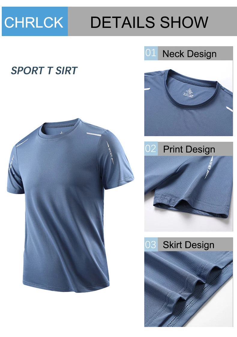 Noxwear - CHRLCK Men's Running Quick Drying T-shirts Breathable Hiking Fishing Tees Soft Elasticity Outdoor Sports Short Shirt Summer