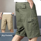 Noxwear - Mens Cargo Shorts Knee Pants Zipper Pocket Summer Cotton Shorts Climbing Jogger Elastic Waist Sports Wear