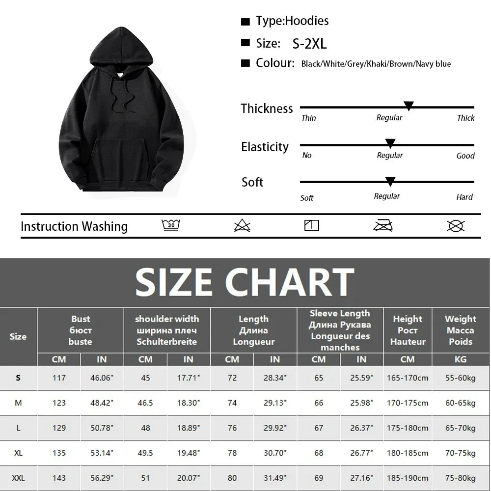 Noxwear - Men's Casual Thicken Hoodies Autumn Winter Long Sleeve Pullover Fashion Loose Solid Color Sweatshirt Spring Warm Outdoor Hoody