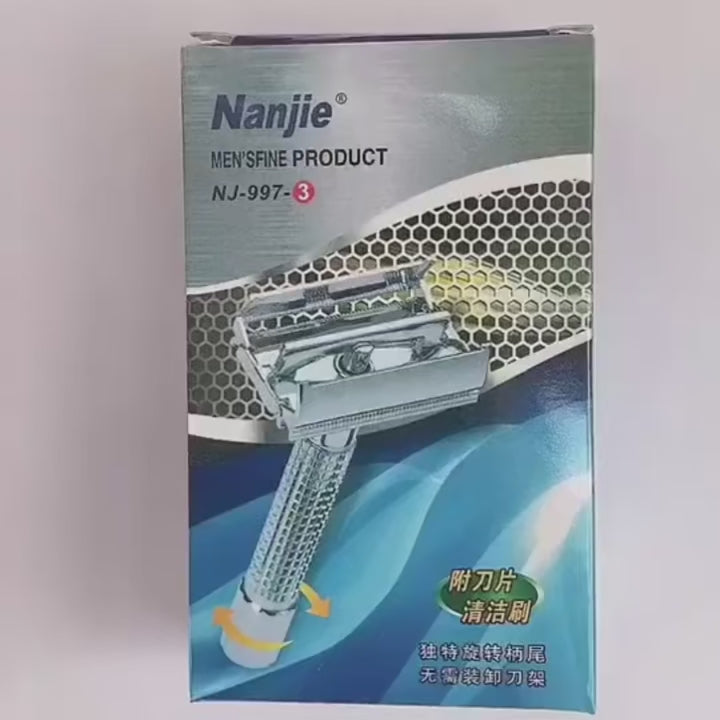 Noxwear - Men Shaving Razor with Blade Sliver Folding Shaving Knife Facial Hair Stainless Steel Straight Razor Barber Tools 10 Pcs Blades
